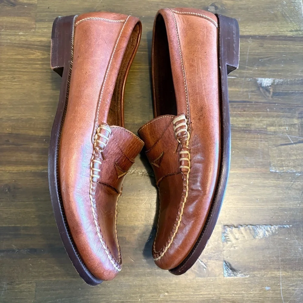 Cole Haan Mens Loafer Dress Shoes Penny Slip On Brown Leather 9 Brazil Stitching